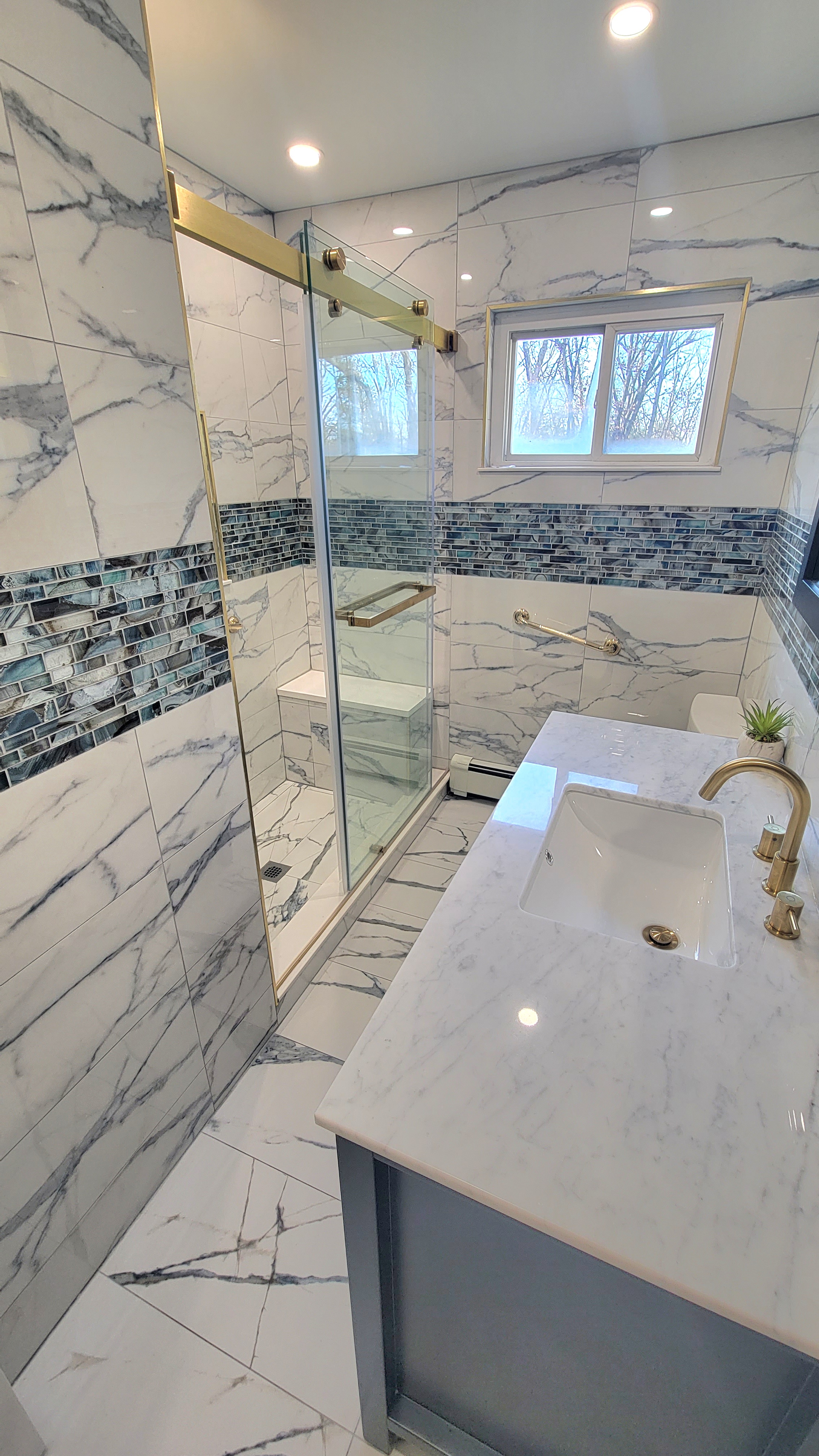 Brushed Gold Shower with Aqua Theme